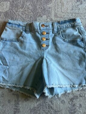 High-Rise Light Blue Denim Shorts with Button Fly